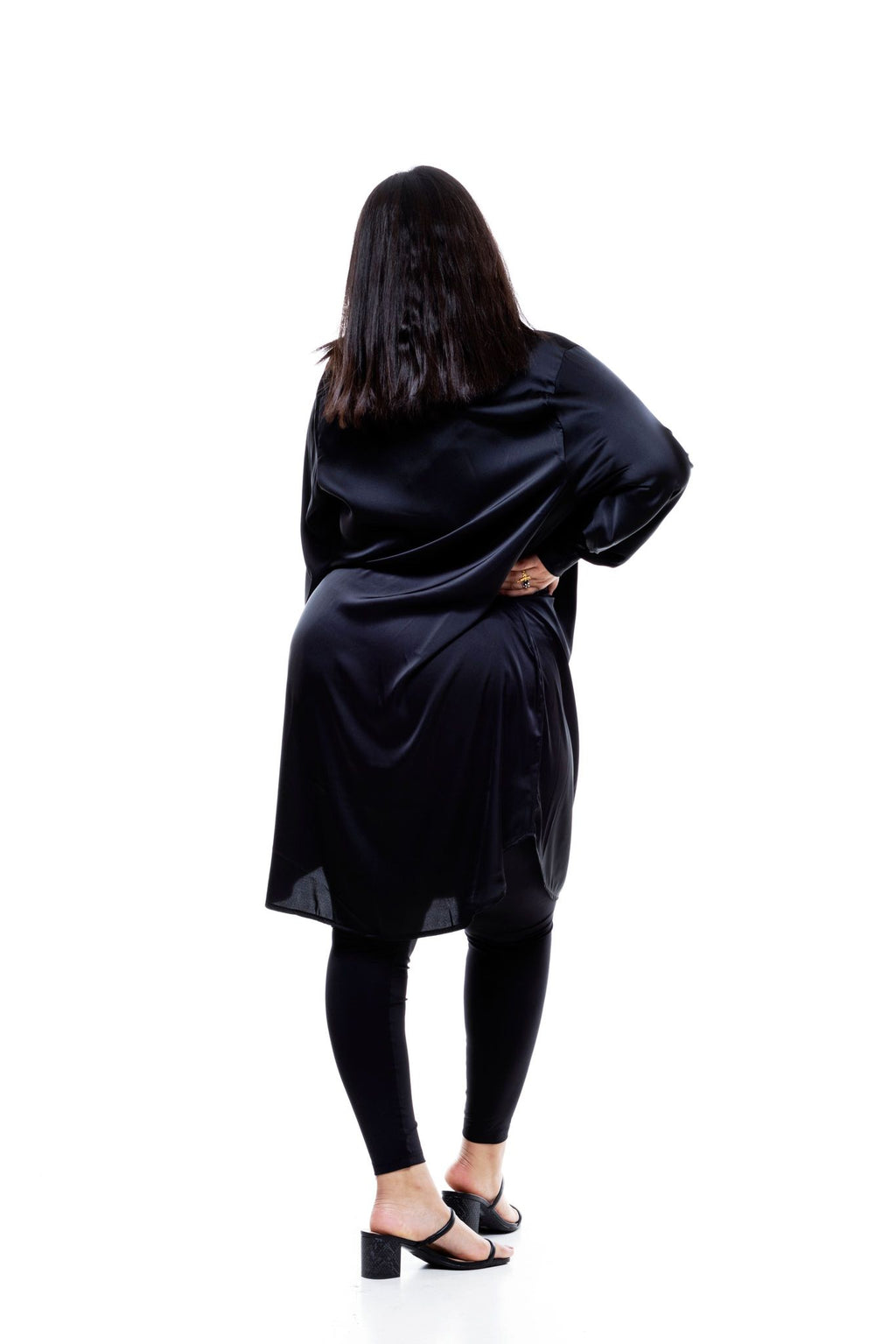 Satín Skyrta Svört Oversized