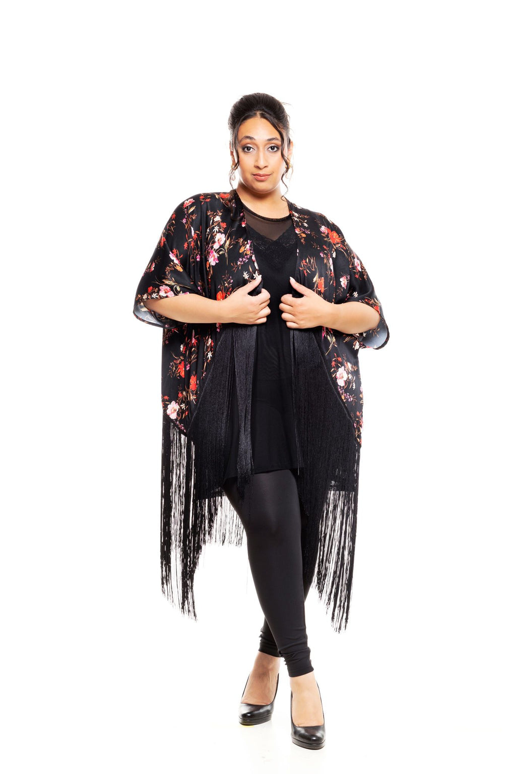 Kimono Satín Dark Flowers 50cm Kögur