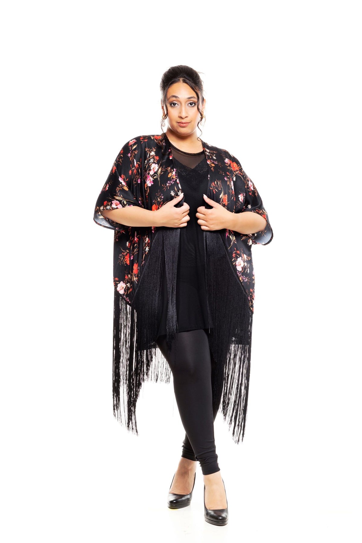 Kimono Satín Dark Flowers 50cm Kögur