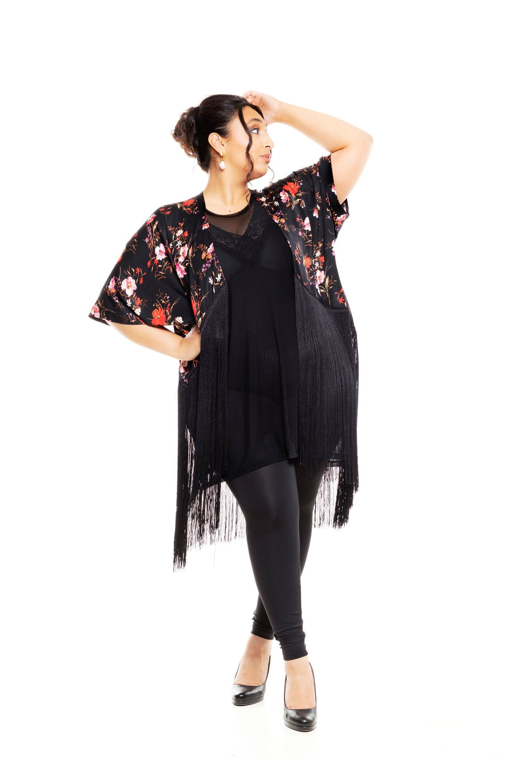 Kimono Satín Dark Flowers 50cm Kögur