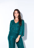 Pallíettu Crop T-Shirt Emerald
