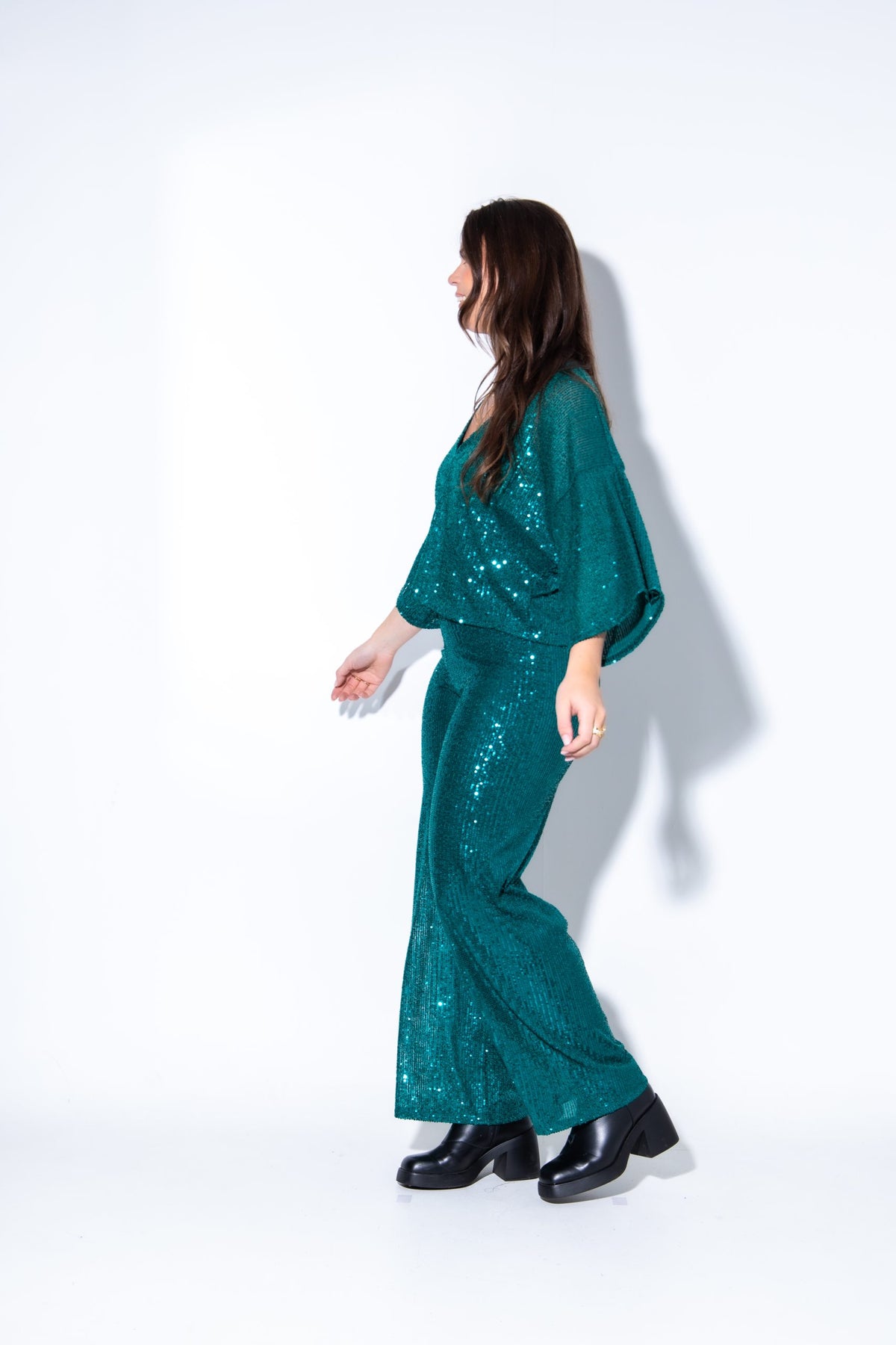 Pallíettu Buxur Emerald