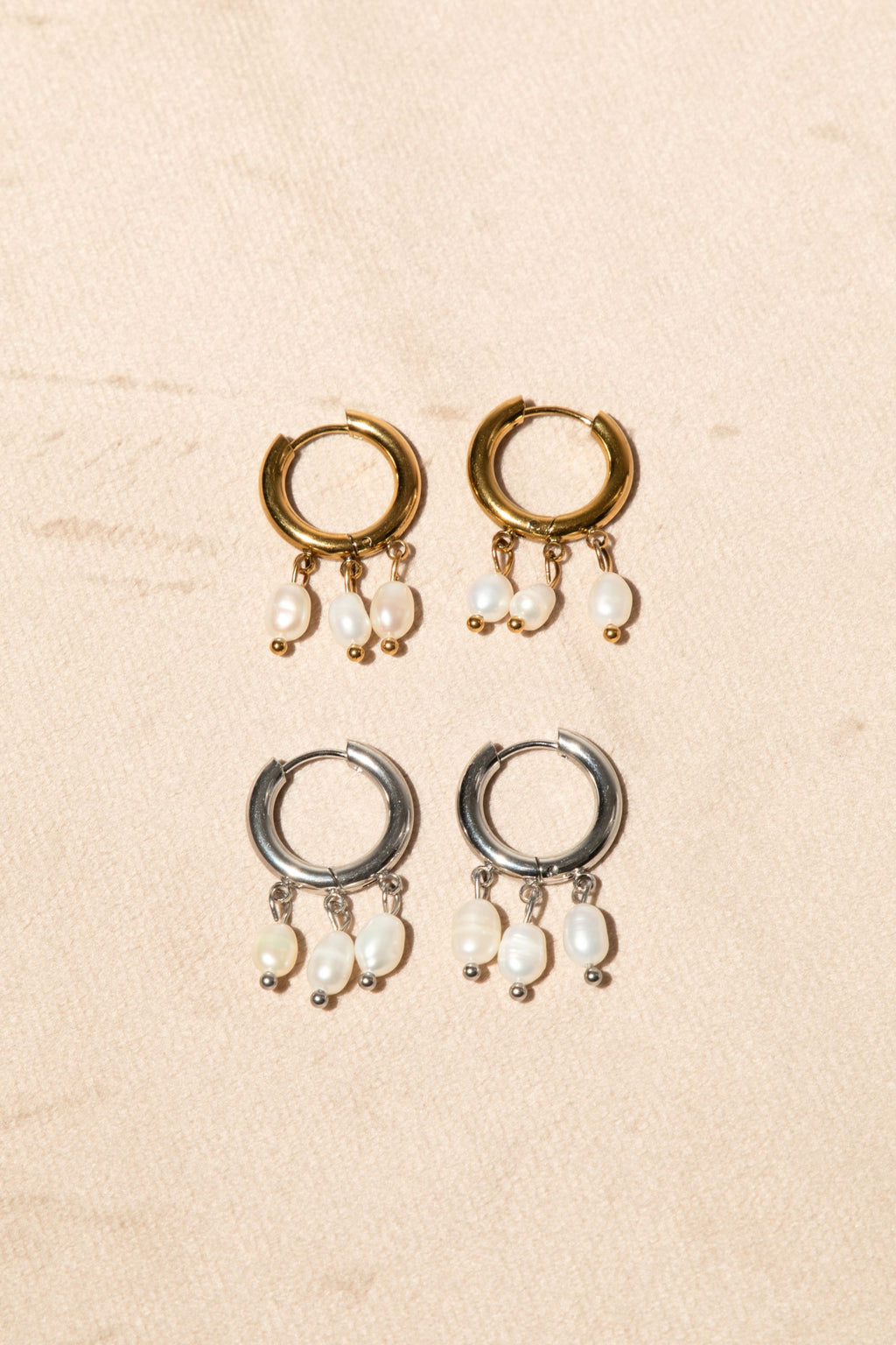 Triple Pearls Hoop Silfur
