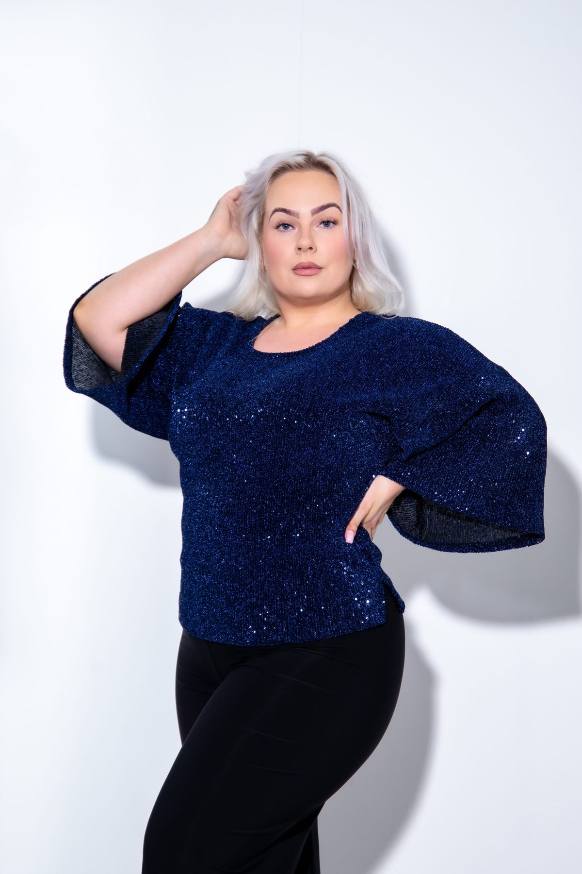 Pallíettu Crop T-Shirt Midnight Blue