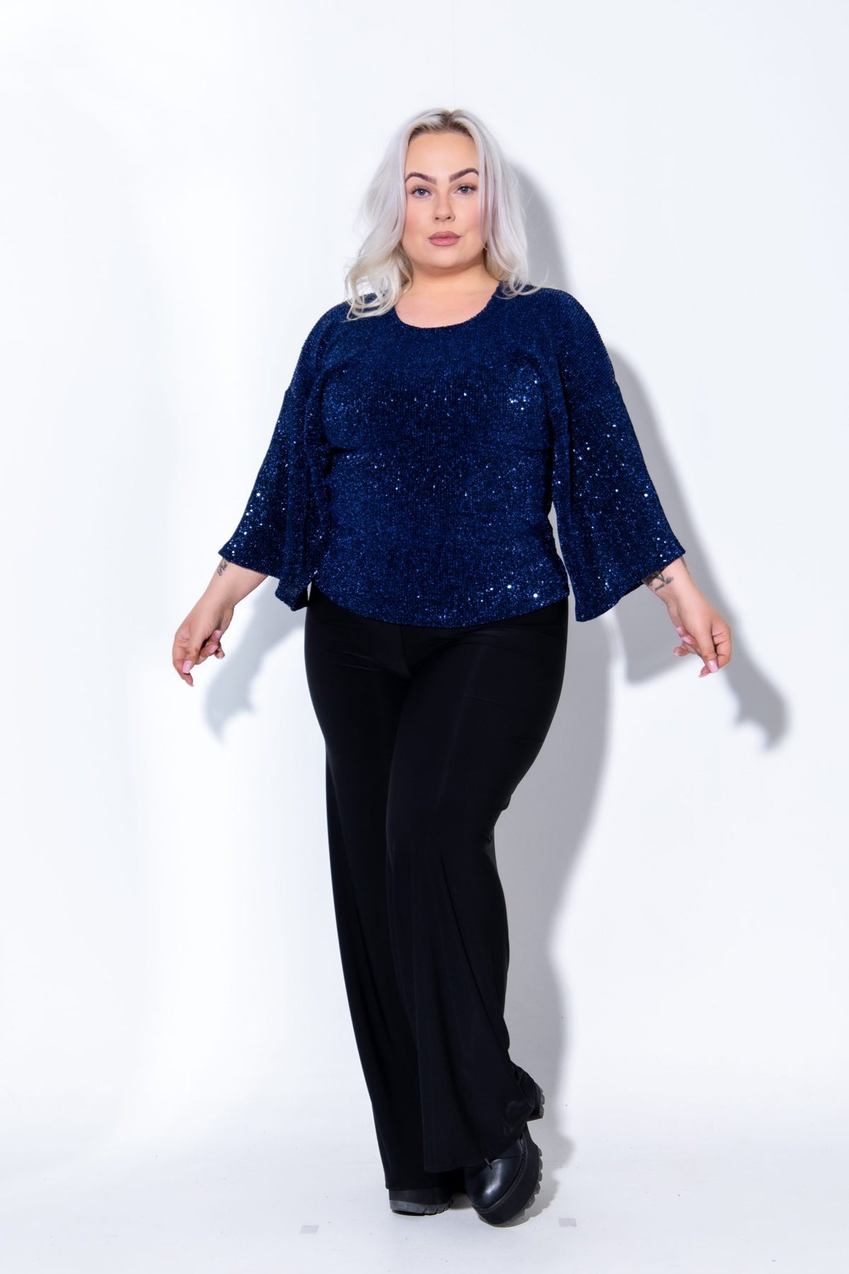Pallíettu Crop T-Shirt Midnight Blue